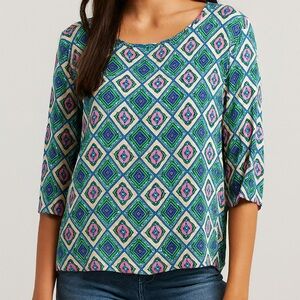 Miami Blue and Pink Geometric Women's Blouse Large